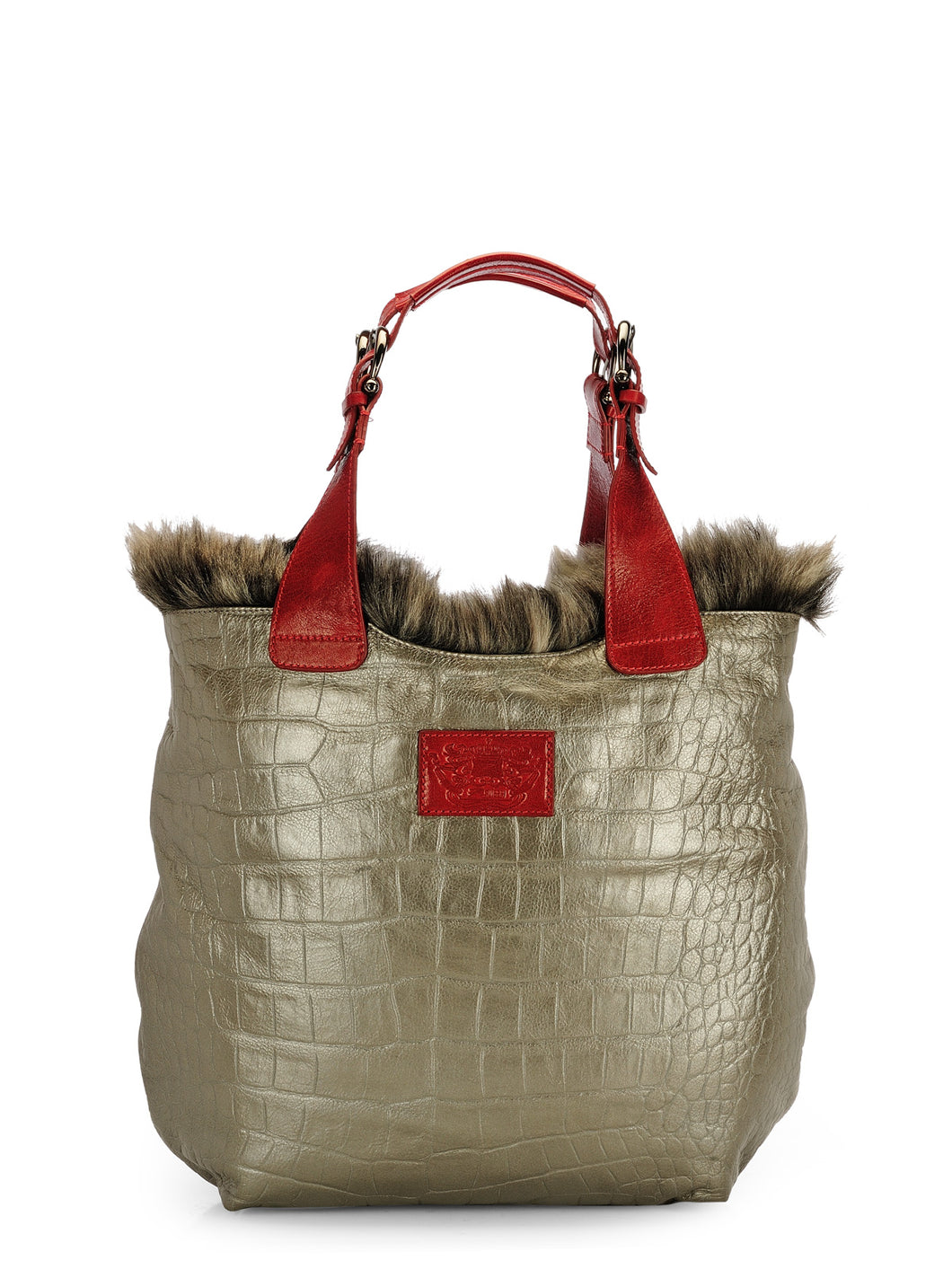 Faux Fur & Croco Embossed Shopper with Leather Trims