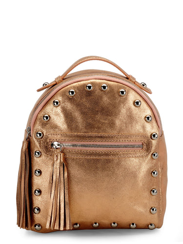 Studded Mini Backpack In Metallic Leather