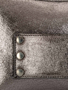 Studded ZipTop Hand-held Clutch In Metallic Leather