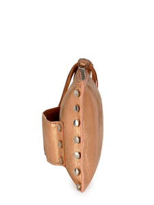 Studded Ziptop Hand-held Clutch In Metallic Leather