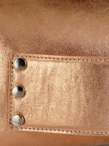 Studded Ziptop Hand-held Clutch In Metallic Leather