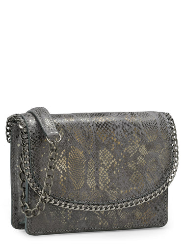 Foiled Snake Print Clutch With Chain Detail