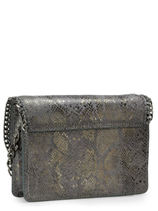 Foiled Snake Print Clutch With Chain Detail