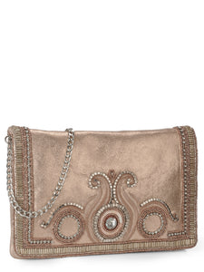 Thread Embroidered & Metal Beaded Clutch