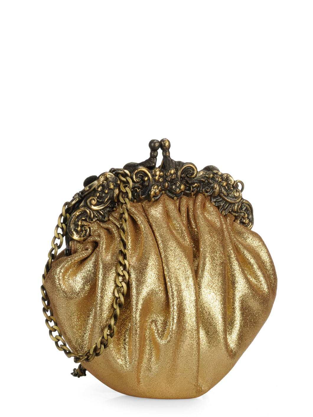 Vintage Frame Clutch In Glitter Leather