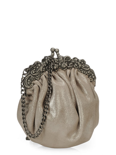 Vintage Frame Clutch In Glitter Leather