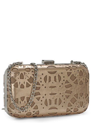 Laser Cut Box Clutch In Crackle Leather