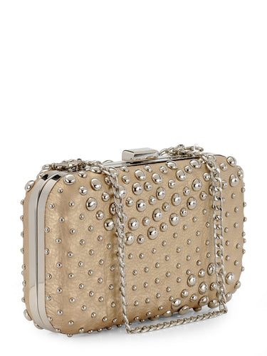 Riveted Box Clutch In Genuine Leather
