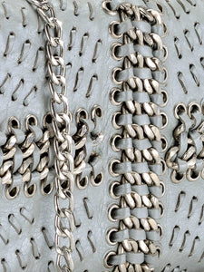Chain & Whip-stitch Box Clutch In Genuine Leather