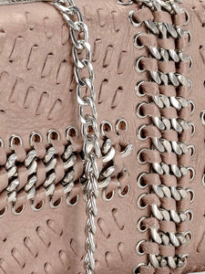 Chain & Whip-stitch Box Clutch In Genuine Leather
