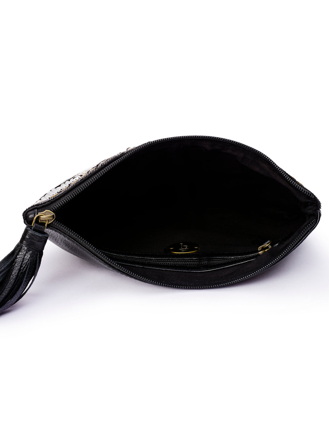Abstract Patterned Embellished Zip Clutch