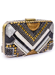 Abstract Patterned Embellished Clutch