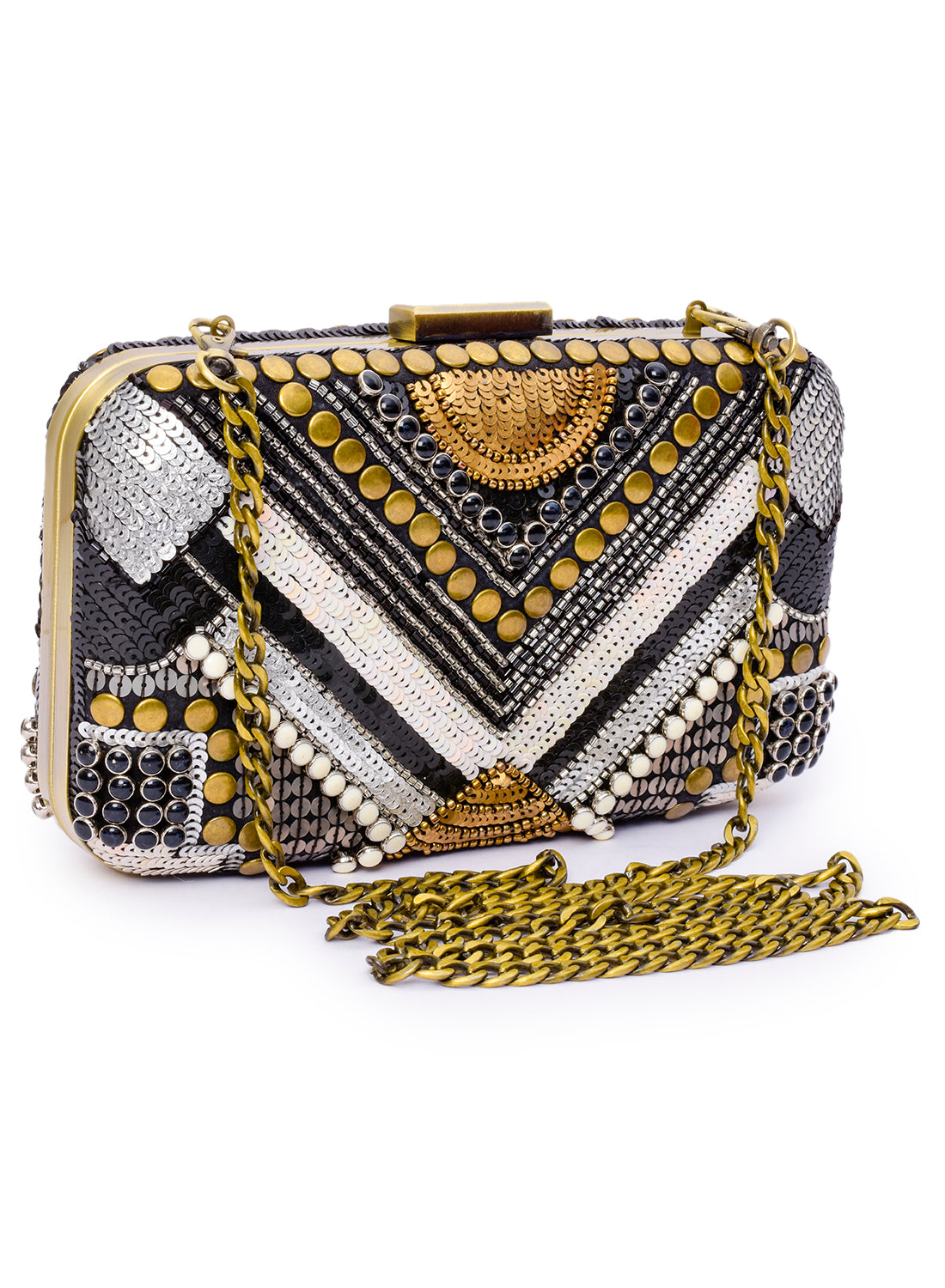 Abstract Patterned Embellished Clutch