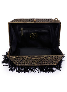 Vintage Clutch With Leather & Beaded Fringes