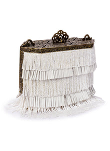 Vintage Clutch With Leather & Beaded Fringes