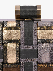 Multi Colored Leather Cross Weave Box Clutch