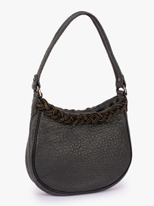 Sequin & Chain Embellished Small Leather Bag