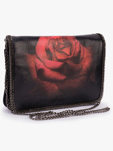 Rose Printed Leather Fold-over Clutch