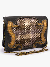 Load image into Gallery viewer, Woven Leather &amp; Metal Embellished Fold-over Clutch