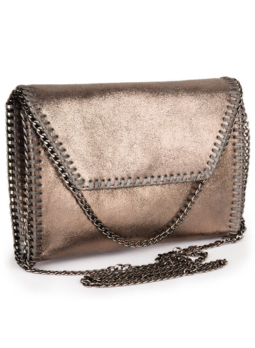 Glitter Clutch With Whip-stitch & Chain Detail