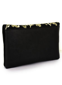 Metallic Thread Floral Embroidered Fold Over Clutch