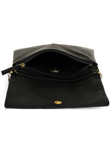Metallic Thread Floral Embroidered Fold Over Clutch