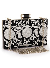 Load image into Gallery viewer, Metallic Thread Floral Embroidered Box Clutch