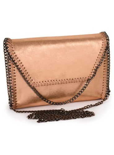 Glitter Clutch With Whip-stitch & Chain Detail