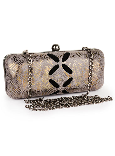 Foiled Snake Printed Box Clutch