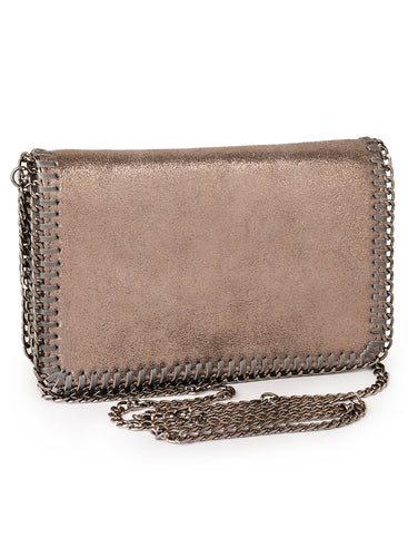 Glitter Clutch With Whip-stitch & Chain Detail