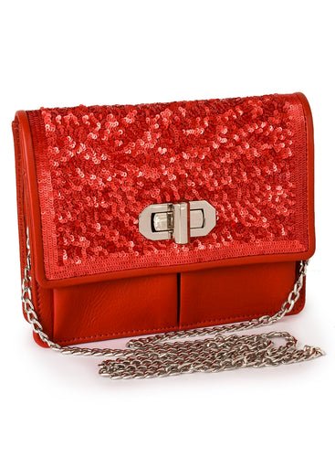 Sequinned Cross Body In Genuine Leather