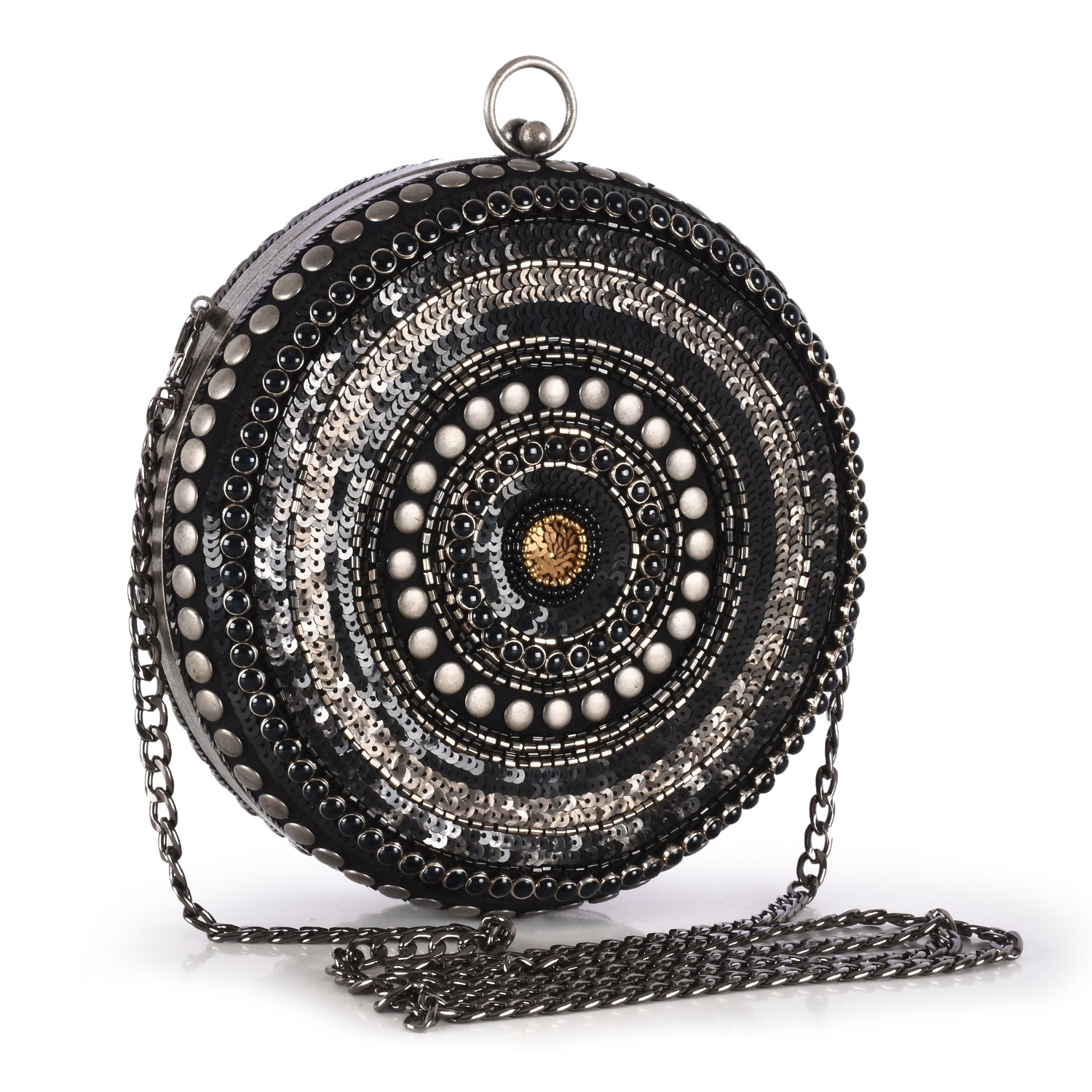 Abstract Patterned Round Box Clutch