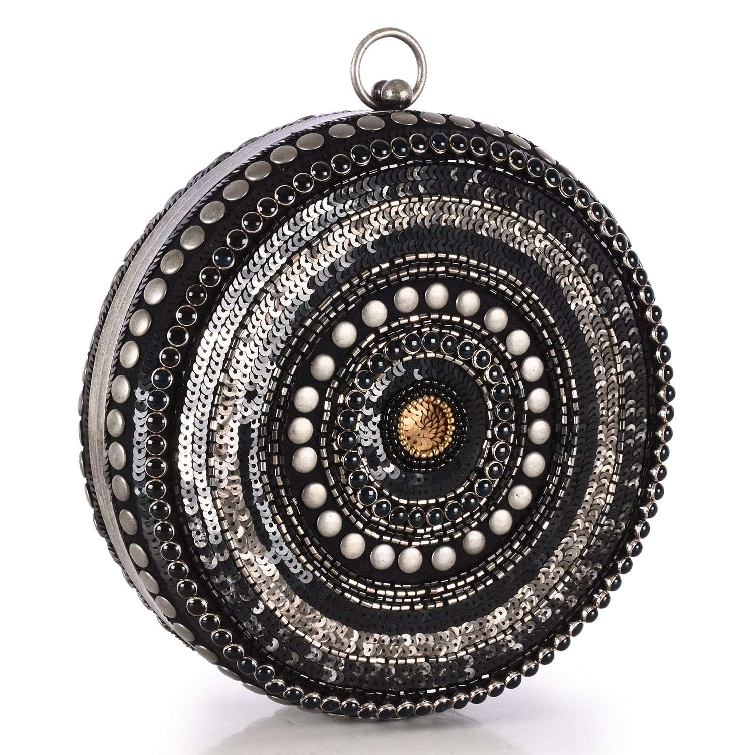 Abstract Patterned Round Box Clutch