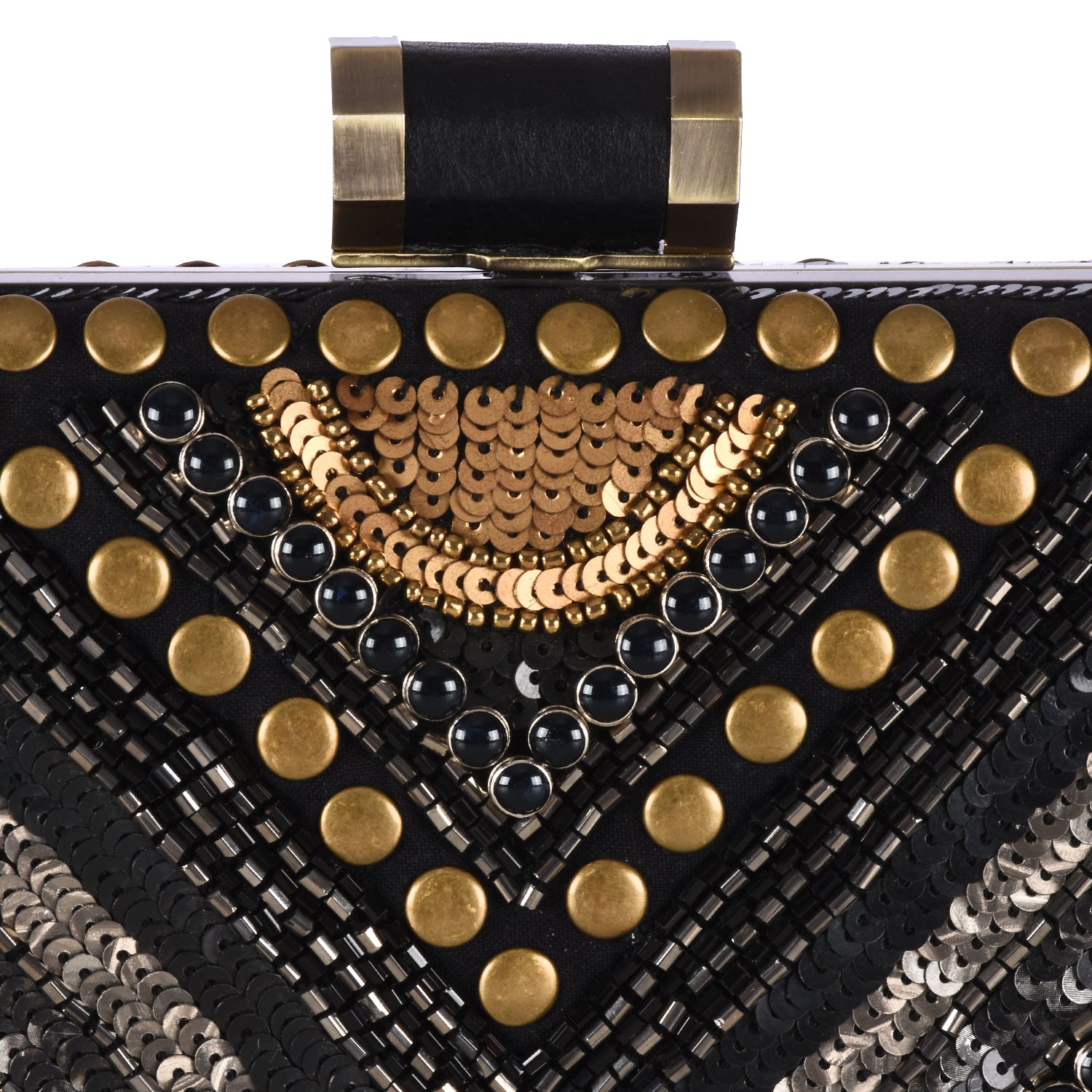 Abstract Patterned Embellished Box Clutch