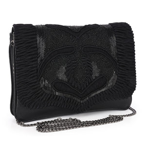 Rope & Bead Embellished Fold Over Clutch