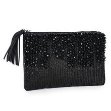 Load image into Gallery viewer, Bead &amp; Stone Embellished Zip Clutch