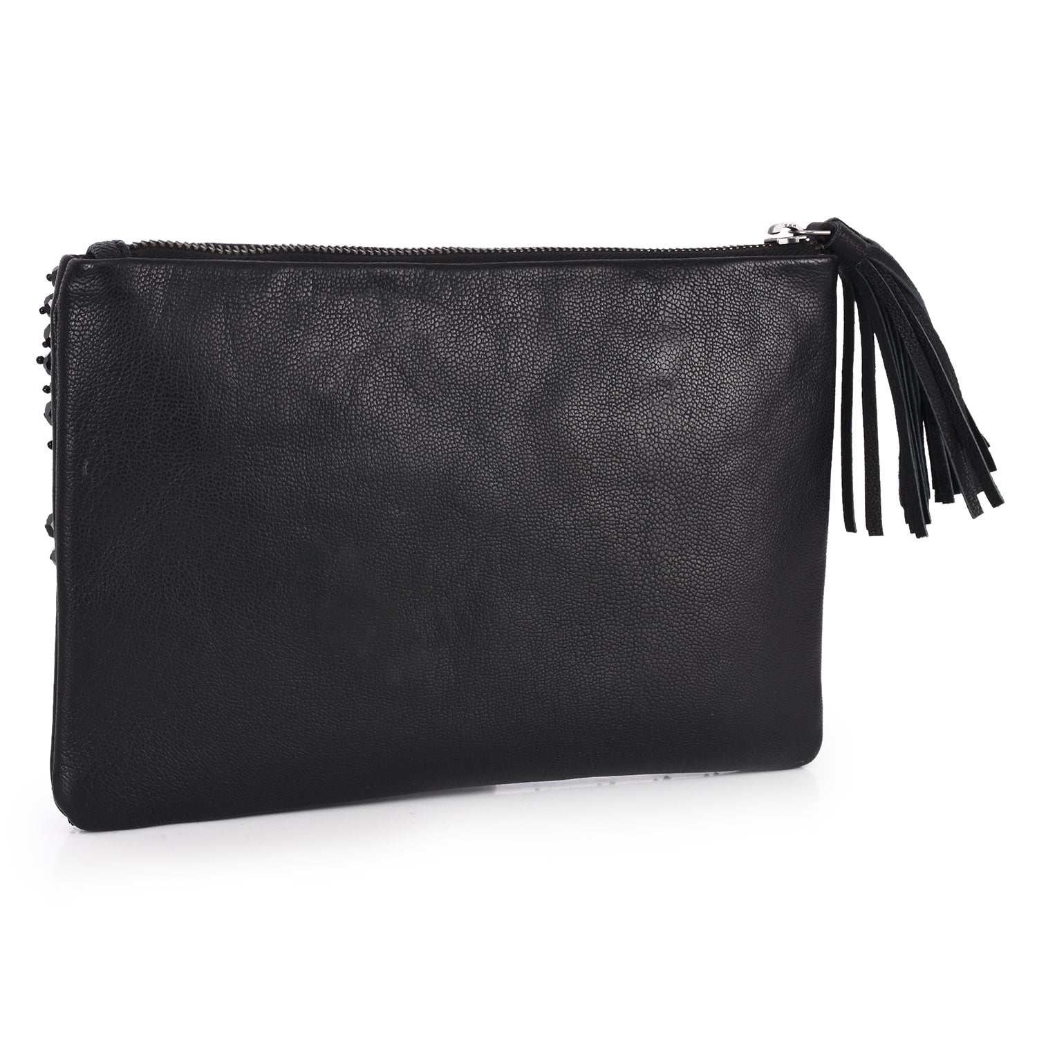 Bead & Stone Embellished Zip Clutch