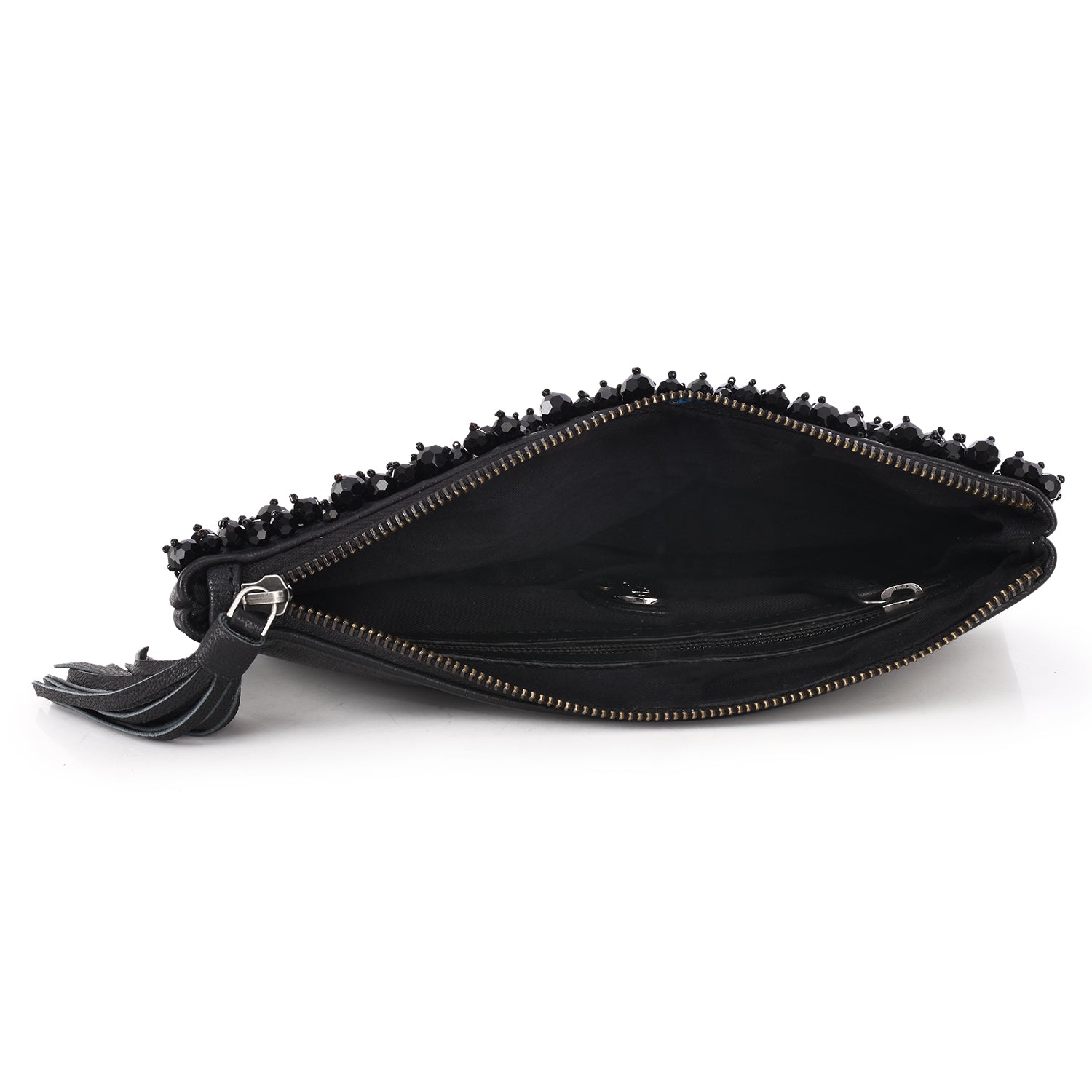 Bead & Stone Embellished Zip Clutch