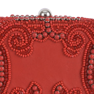Stone Embellished Box Clutch In Genuine leather