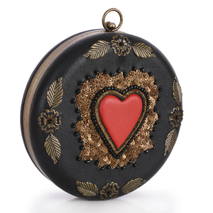 Vintage Heart Round Box Clutch