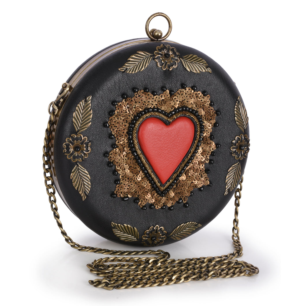 Vintage Heart Round Box Clutch