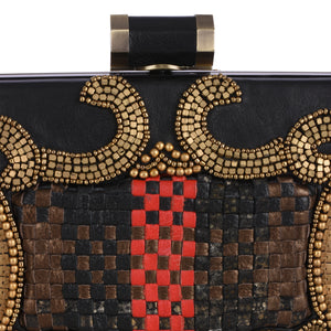 Red & Black Leather Cross-weave Box Clutch