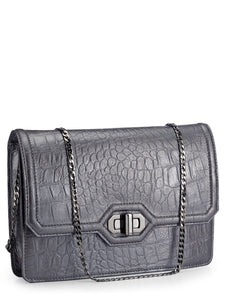 Croco Emboss Clutch In Genuine Leather