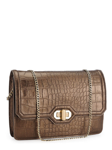 Croco Emboss Clutch In Genuine Leather