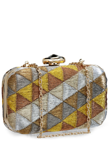 Metallic Thread Geometric Box Clutch