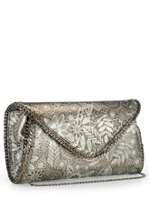 Load image into Gallery viewer, Floral Foil Printed Leather Clutch With Chain Detail