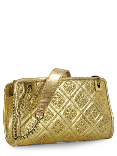 Quilted Clutch With Rivets In Crackle Leather