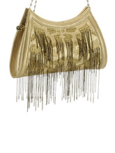 Load image into Gallery viewer, Metal Sequined Leather Clutch With Chain Fringes