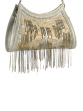 Load image into Gallery viewer, Metal Sequined Leather Clutch With Chain Fringes