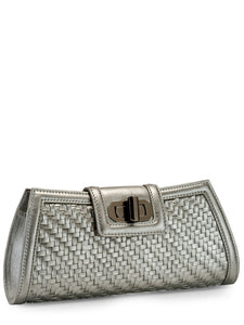 Woven Leather Clutch with Twist Lock